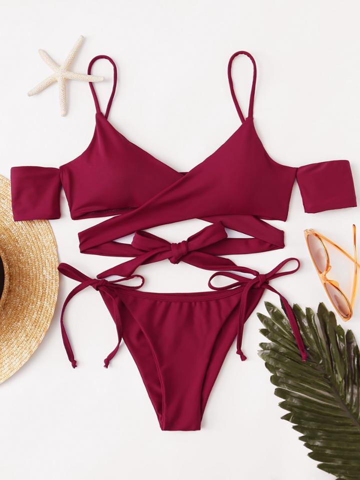 Shein Tie Side Criss Cross Knot Back Bikini Set
