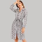 Shein Self Tie Split Snake Print Shirt Dress