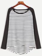 Shein Contrast Raglan Sleeve High Low Striped T-shirt