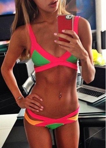 Rosewe Hollow Design Color Block Summer Bikini