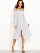 Shein Striped Off The Shoulder Tie Waist Split Dress