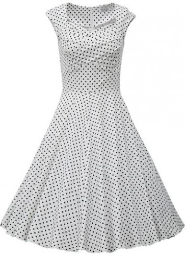 Rosewe Polka Dot Print Cap Sleeve Flare Dress