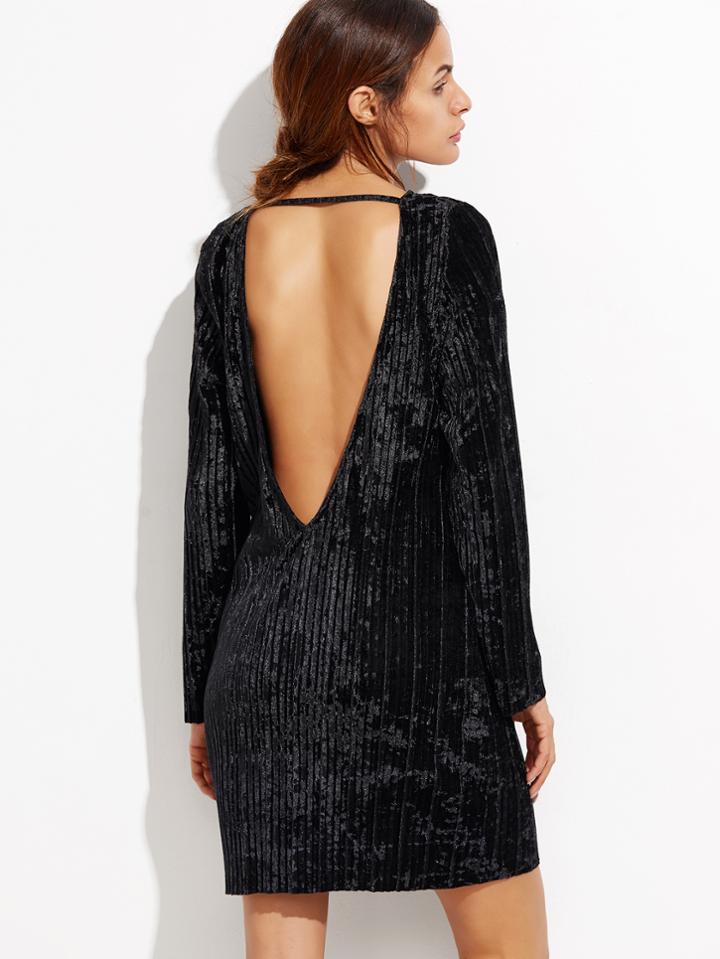 Shein Open Back Ribbed Velvet Dress