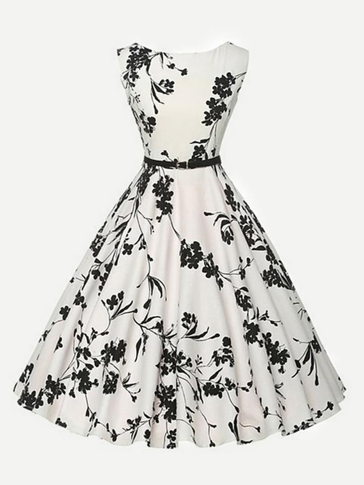 Shein All Over Florals Circle Dress With Belt