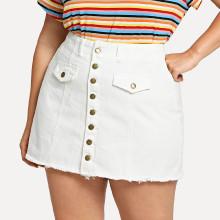 Shein Plus Button Up Raw Hem Denim Skirt
