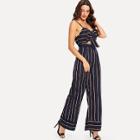 Shein Cutout Knot Front Striped Palazzo Jumpsuit