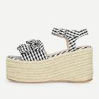 Shein Bow Tie Decorated Gingham Wedge Sandals