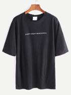 Shein Black Slogan Print Frayed T-shirt
