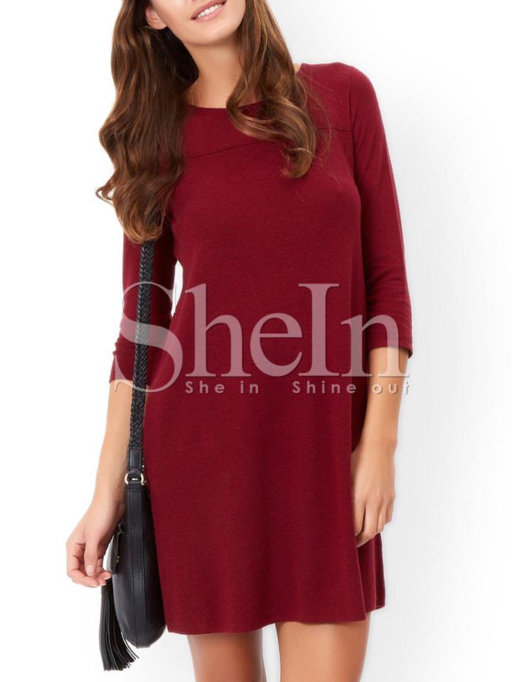 Shein Burgundy Round Neck Lace Up Dress