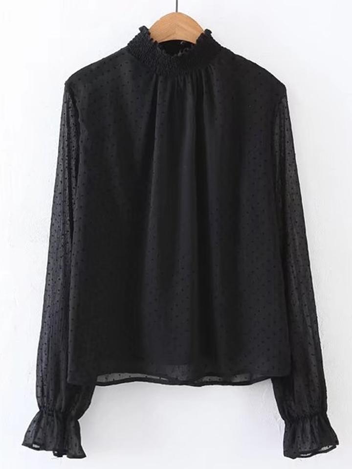 Shein Smocked Ruffle Collar Polka Dot Blouse