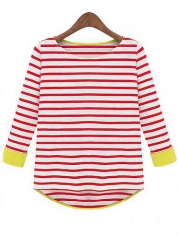Rosewe All Matched Three Quarter Sleeve Striped Cotton Tees
