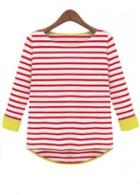 Rosewe All Matched Three Quarter Sleeve Striped Cotton Tees