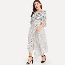 Shein Plus Split Bell Sleeve Cut And Sew Polka Dot Dress