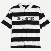 Shein Men Letter & Button Up Collar Striped Tee