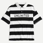 Shein Men Letter & Button Up Collar Striped Tee