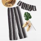 Shein Off Shoulder Striped Crop Top With Pants