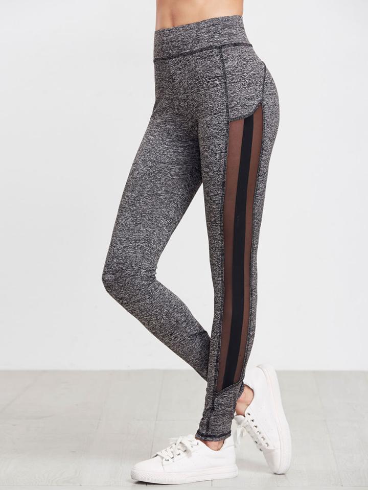 Shein Marled Knit Mesh Panel Leggings