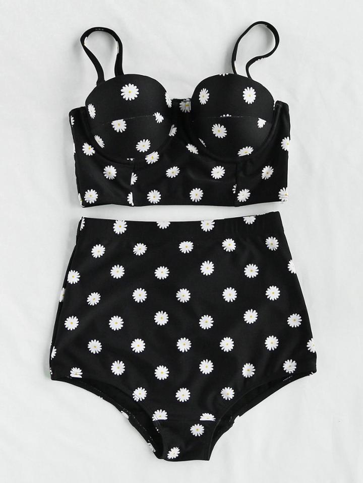 Shein Daisy Print High Rise Bikini Set
