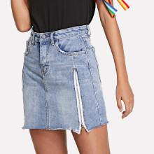 Shein Zip Side Raw Hem Denim Skirt