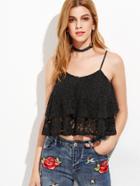 Shein Black Layered Crop Floral Lace Cami Top