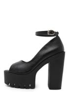 Shein Black Open Toe Ankle Strap Mule Chunky Pumps