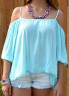 Rosewe Light Blue Lantern Sleeve Asymmetric Blouse