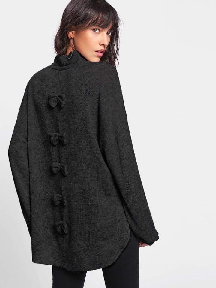 Shein Split Side High Low Bow Back Sweater