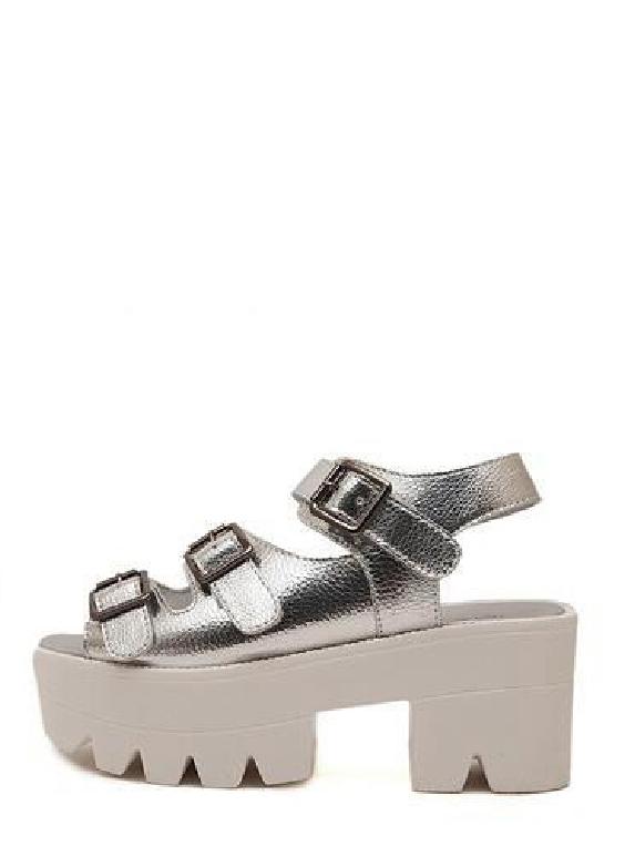 Shein Silver Open Toe Lug Sole Gladiator Sandals