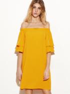 Shein Yellow Layered Bell Sleeve Off The Shoulder Dress