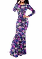 Rosewe Enchanting Flower Print Long Sleeve Maxi Dress For Woman