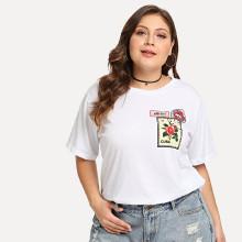 Shein Plus Mixed Print Patched Tee