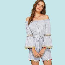 Shein Off The Shoulder Belted Frill Jumpsuit