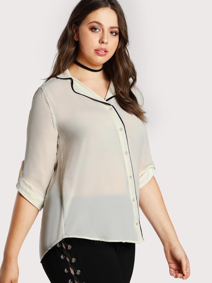 Shein Contrast Piped Button Down Top