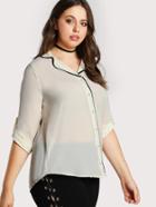 Shein Contrast Piped Button Down Top