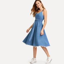 Shein Raw Hem Cami Denim Dress