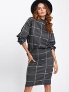 Shein Drop Shoulder Grid Top With Skirt Set