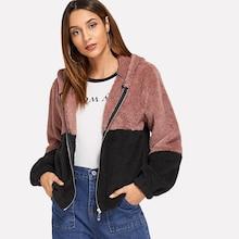 Shein Colorblock Hooded Teddy Jacket