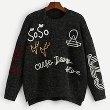 Shein Letter Patched Stepped Hem Jumper