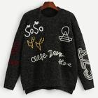 Shein Letter Patched Stepped Hem Jumper
