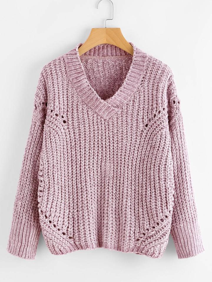 Shein V Neckline Ribbed Knit Chunky Sweater