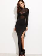 Shein Black Mesh Slit Maxi Dress