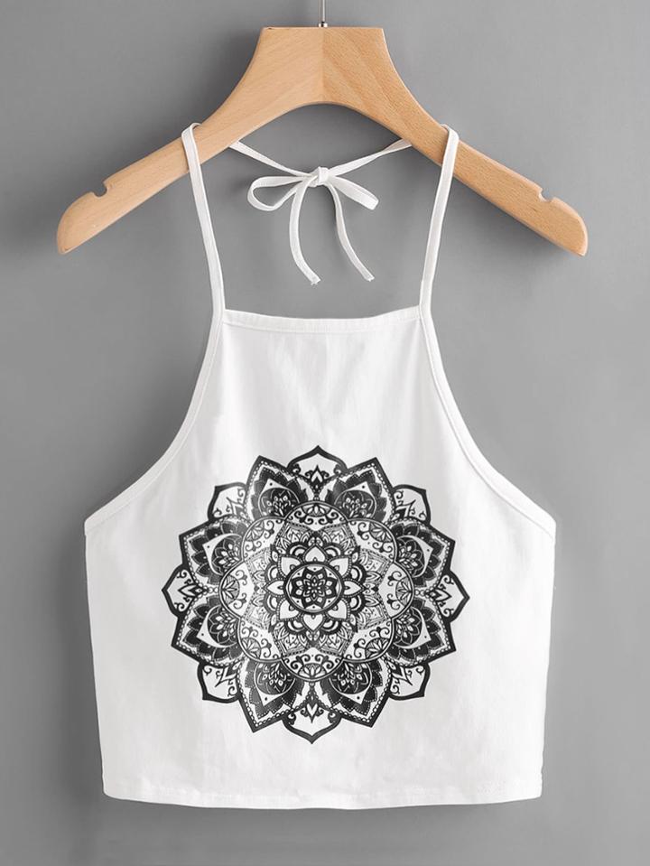 Shein Mandala Print Self Tie Halter Top