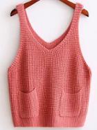 Shein Pink Strap Knit Cami Top With Pocket