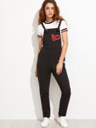 Shein Black Knotted Strap Overall Pants With Patch Detail