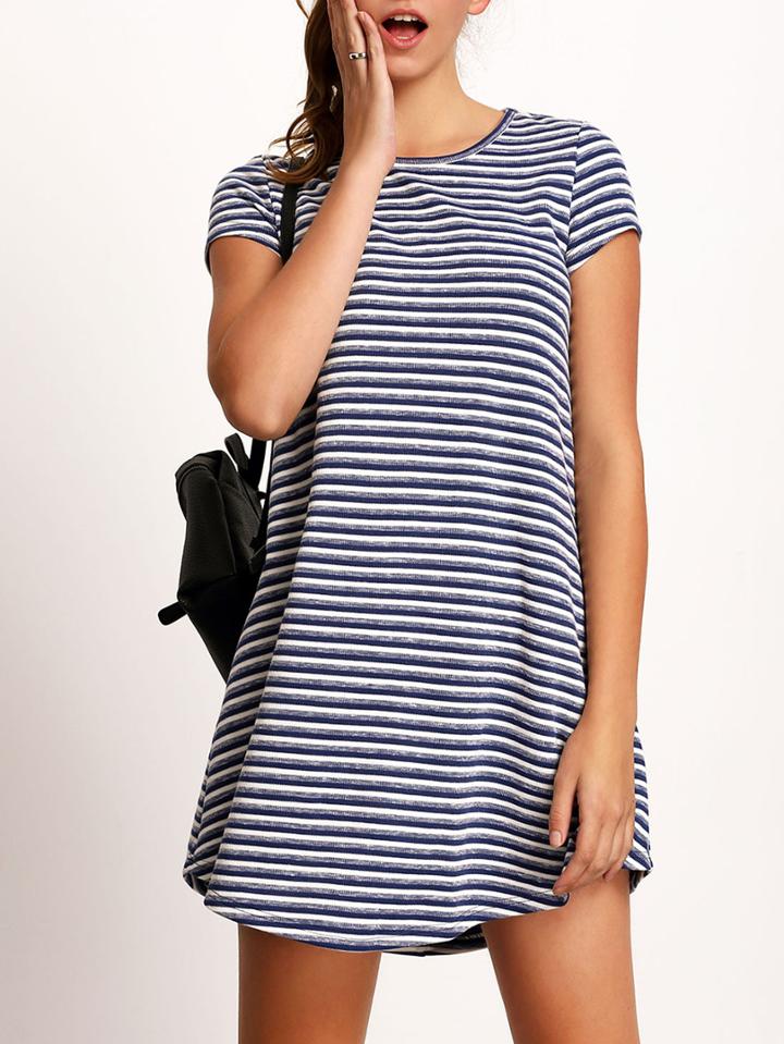 Shein Bluse Round Neck Striped Casual Dress