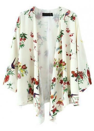 Rosewe Chic Three Quarter Sleeve Print Chiffon Cardigans For Woman