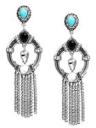 Shein Silver Turquoise And Rhinestone Embellished Fringe Earrings