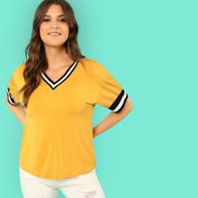 Shein Contrast Tape V Neck Tee