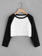 Shein Contrast Raglan Sleeve Raw Hem Cartoon Tee