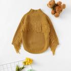 Shein Girls Fringe Patched Curved Hem Sweater